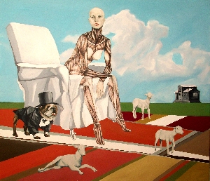 <b>Queen of tulip fields/ Shepherdess</b><br />pencil, watercolor, acryl, oil on canvas, 100x115 cm, 2011-2012
