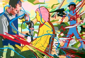 <b>Creation of humans</b><br />from series Creation, pencil, marker, archival ink, acrylic on canvas, 55x80 cm, 2014