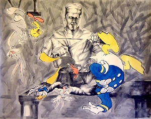 <b>Still life with wild animals</b><br />from series Unrealized desire, gouache, watercolor on paper, 2012