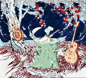 <b>Winter harvest</b><br />acryl, ink, marker on canvas, 100x90 cm, 2015