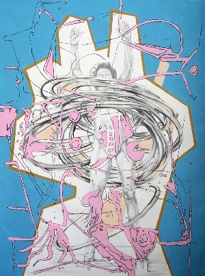 <b>Hula Hoop</b><br />pencil, oil, acrylic on canvas, 75x100 cm, 2013